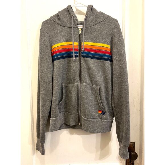 AVIATOR NATION Gray Rainbow Full Zip Hoodie Top Women's Size Small - Picture 2 of 10